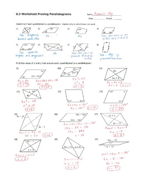 Parallelogram Worksheet Answers Geometry